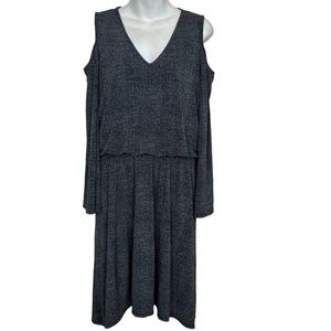 LONDON TIMES Gray Cold Shoulder Blouson Stretch Knit Knee Length Dress sz 10